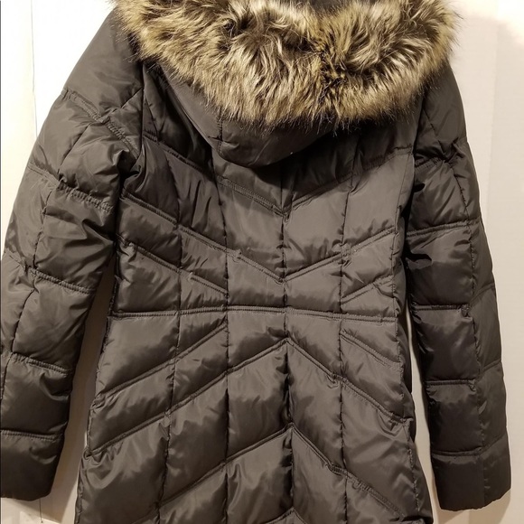 London Fog Faux Fur Trim Hooded Zip Jacket Puffer Coat Gun Metal XS New - Picture 5 of 6